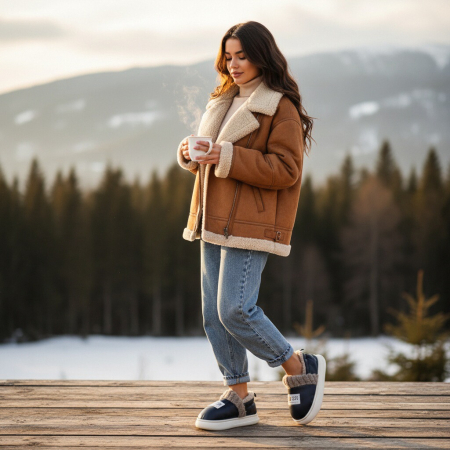 Papuci de casă - Papuci de casa imblaniti L611bleumarin