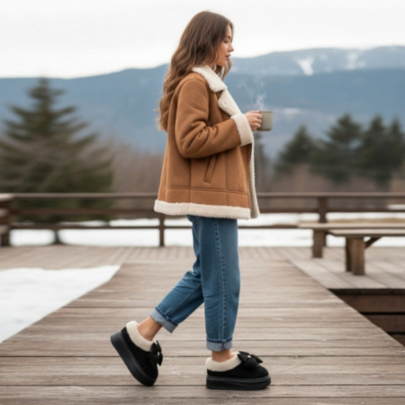 ÎNCĂLȚĂMINTE DAMĂ 29.99 - Papuci de casa imblaniti L737negru