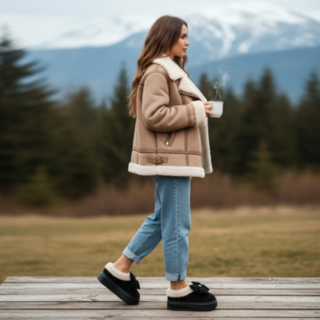 ÎNCĂLȚĂMINTE DAMĂ 29.99 - Papuci de casa imblaniti L737negru