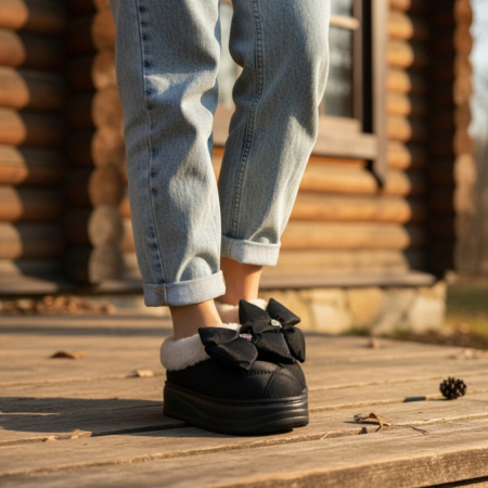 ÎNCĂLȚĂMINTE DAMĂ 29.99 - Papuci de casa imblaniti L737negru