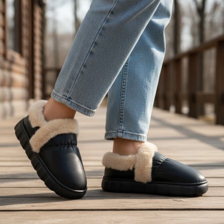 Damă - Papuci de casa imblaniti L639negru