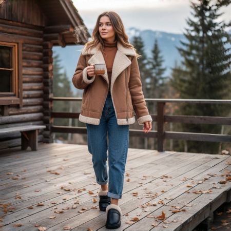 Damă - Papuci de casa imblaniti L639negru