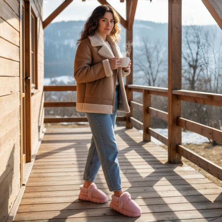 Damă - Papuci de casa imblaniti L639roz