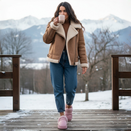 Damă - Papuci de casa imblaniti L639roz