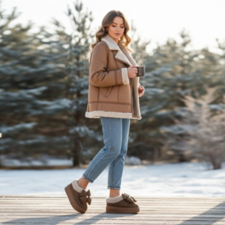 Papuci de casă - Papuci de casa imblaniti L737maro