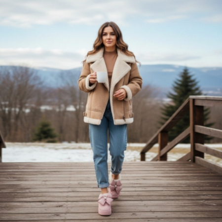 Papuci de casă - Papuci de casa imblaniti L737roz