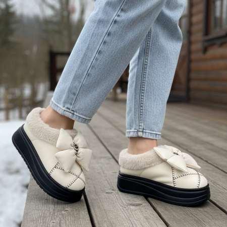 Papuci de casă - Papuci de casa imblaniti L737crem