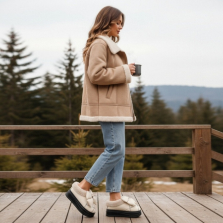 Papuci de casă - Papuci de casa imblaniti L737crem