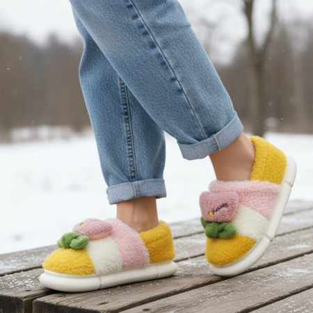 Damă - Papuci de casa pufosi 43079D-56galben