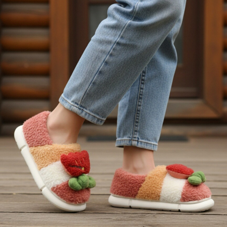 Damă - Papuci de casa pufosi 43079D-56rosu