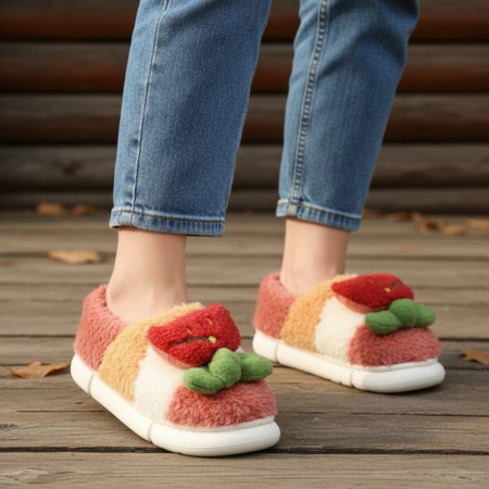 Damă - Papuci de casa pufosi 43079D-56rosu