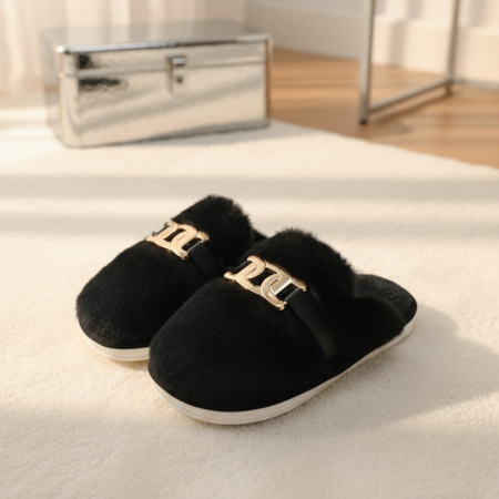 Damă - Papuci de casa pufosi A-648negru