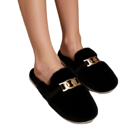 Damă - Papuci de casa pufosi A-648negru