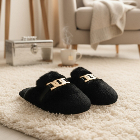 Papuci de casa pufosi A-648negru [7]