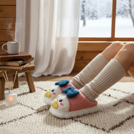 Papuci de casă - Papuci de casa pufosi F-23roz