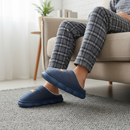Papuci de casă - Papuci de casa pufosi A-812bleumarin