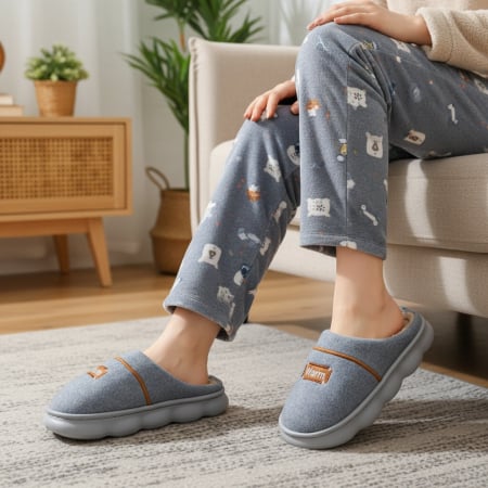 Papuci de casă - Papuci de casa pufosi A-812gri