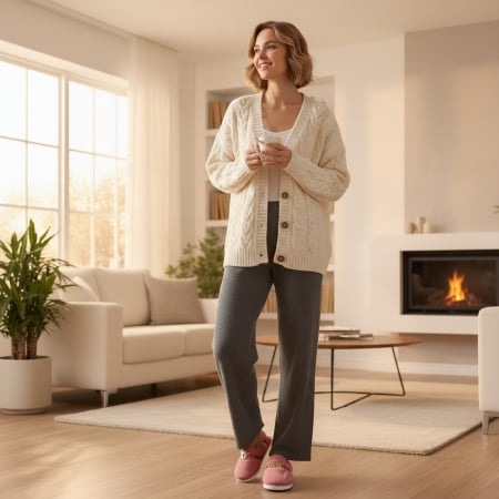 Papuci de casă - Papuci de casa pufosi A-648roz