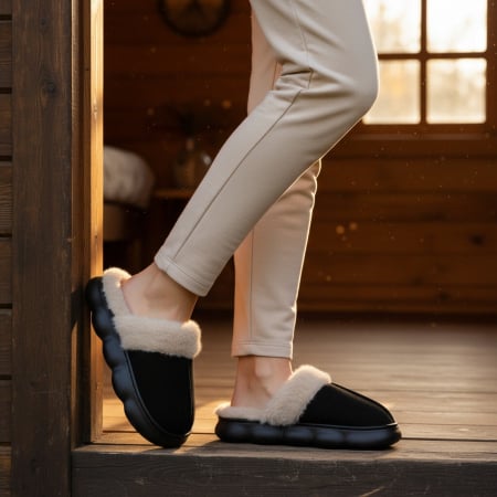 Papuci de casă - Papuci de casa pufosi A-816negru