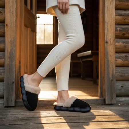 Papuci de casă - Papuci de casa pufosi A-816negru