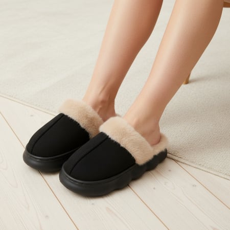 Papuci de casă - Papuci de casa pufosi A-816negru