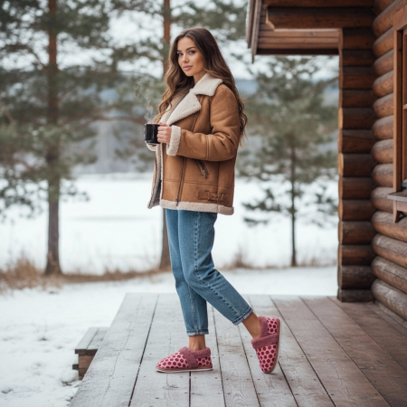 Papuci de casă - Papuci de casa pufosi L605roz