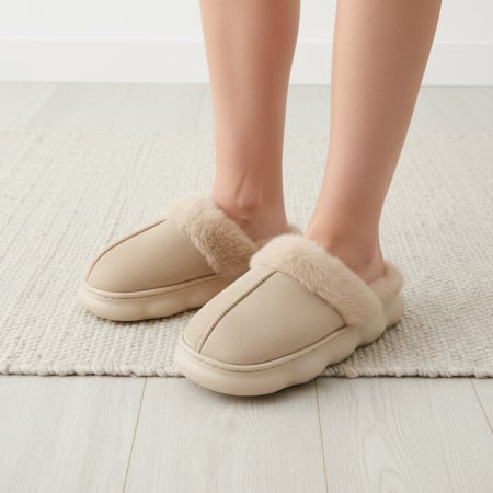 Papuci de casă - Papuci de casa pufosi A-816bej