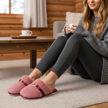 Papuci de casă - Papuci de casa pufosi WF910roz