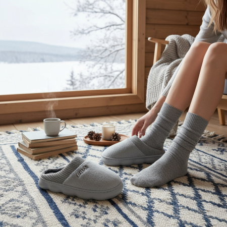 Papuci de casa pufosi A-821gri [8]