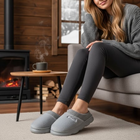 Papuci de casă - Papuci de casa pufosi A-821gri