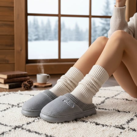 Papuci de casă - Papuci de casa pufosi A-821gri