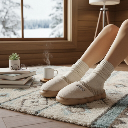 Papuci de casă - Papuci de casa pufosi A-821bej