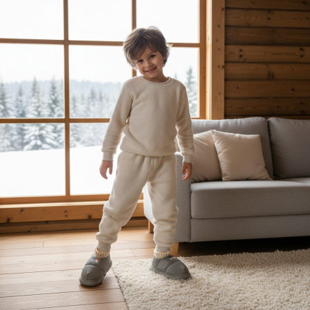 Papuci de casă - Papuci captusiti din bumbac 43079B-85gri