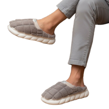 Papuci de casă - Papuci de casa pufosi D308maro