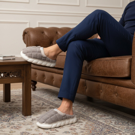 Papuci de casă - Papuci de casa pufosi D308maro