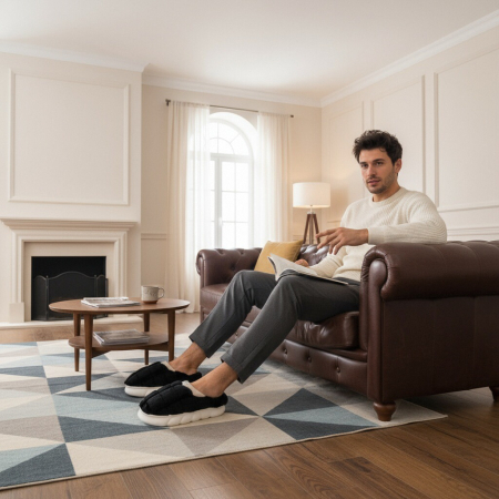 Papuci de casa pufosi D308negru [7]