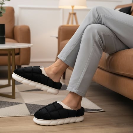 Papuci de casă - Papuci de casa pufosi D308negru