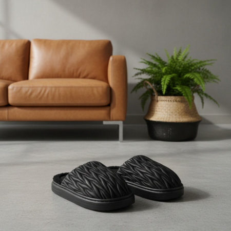 Papuci de casă - Papuci de casa pufosi D365negru