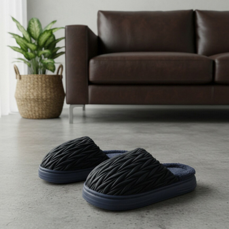 Încălțăminte bărbați - Papuci de casa pufosi D365bleumarin