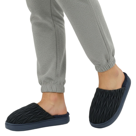 Încălțăminte bărbați - Papuci de casa pufosi D365bleumarin