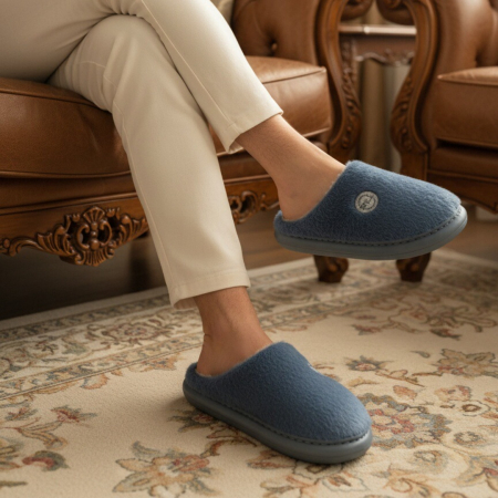Papuci de casă - Papuci de casa pufosi D367albastru