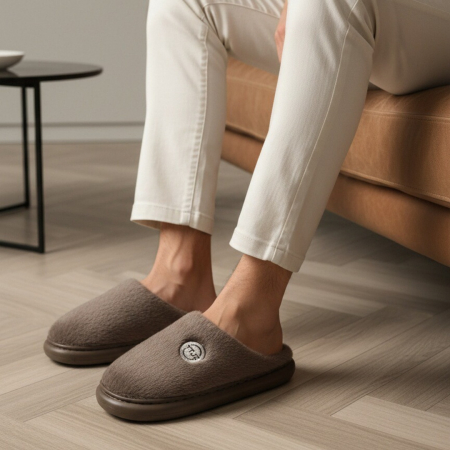 Papuci de casă - Papuci de casa pufosi D367maro