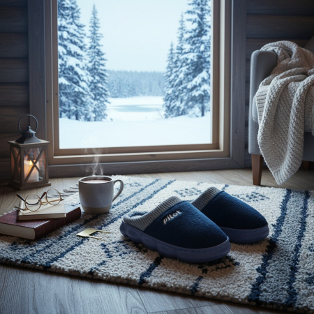 Damă - Papuci de casa pufosi A-821bleumarin