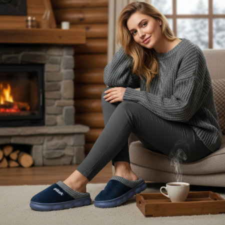 Papuci de casa pufosi A-821bleumarin [8]