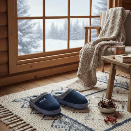 Damă - Papuci de casa pufosi A-821bleumarin