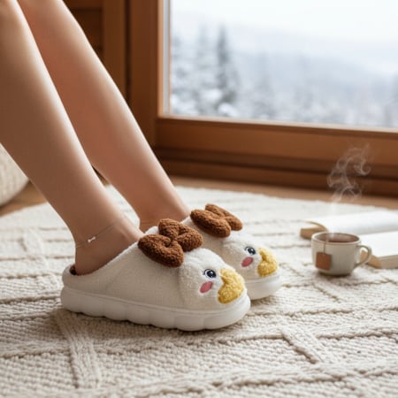 Papuci de casă - Papuci de casa pufosi F-23bej