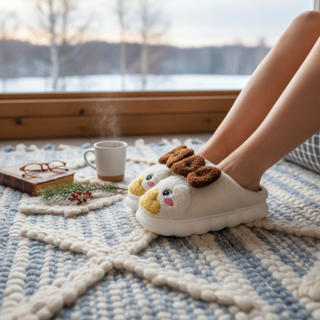 Papuci de casă - Papuci de casa pufosi F-23bej