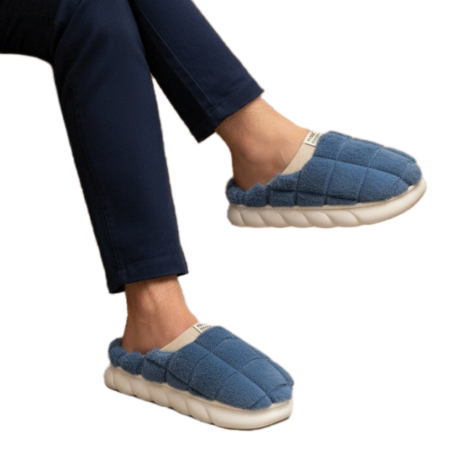 Papuci de casă - Papuci de casa pufosi D308albastru