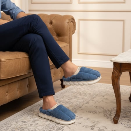 Papuci de casă - Papuci de casa pufosi D308albastru