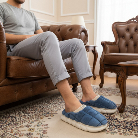 Papuci de casă - Papuci de casa pufosi D308albastru